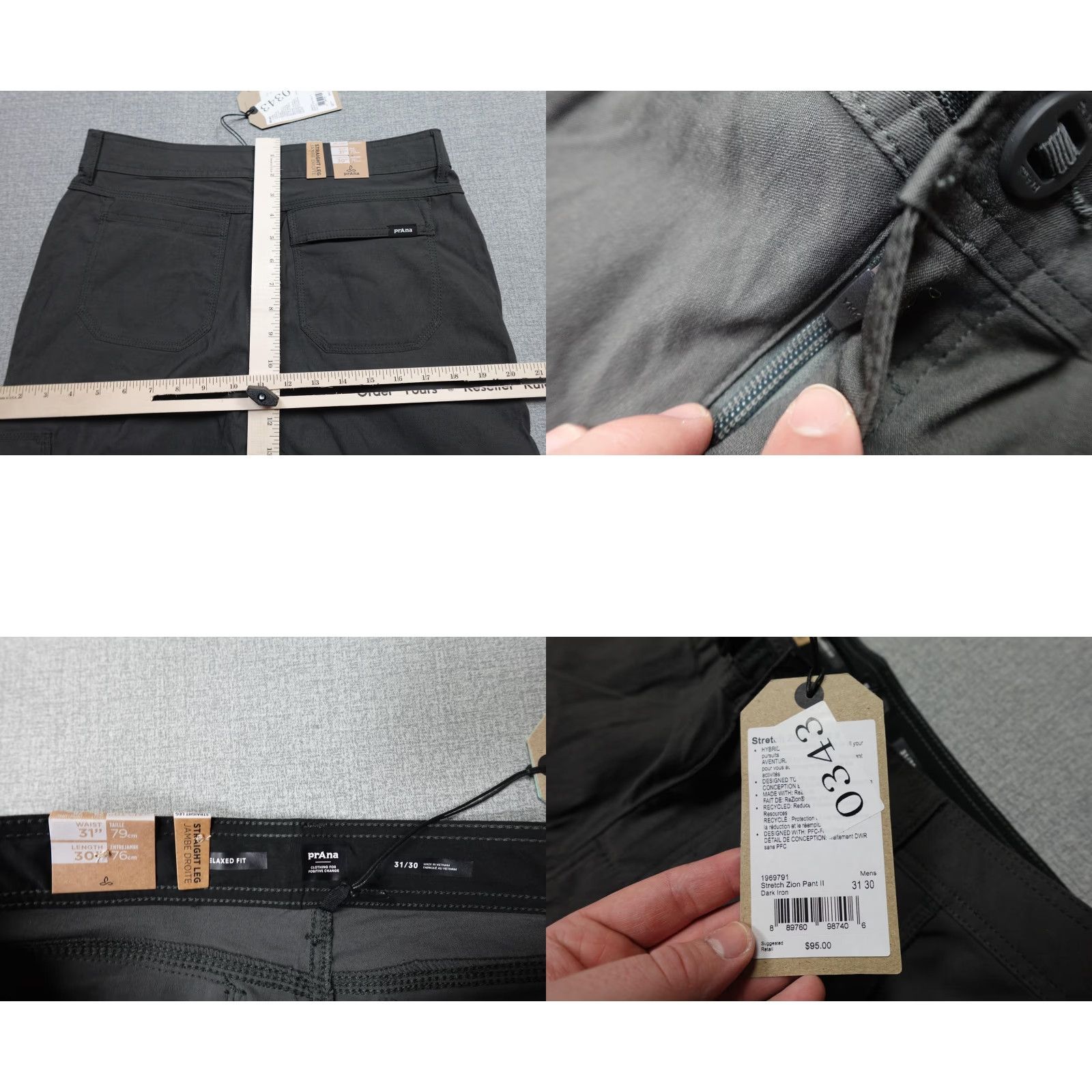 Prana prAna Stretch Zion Pant II Mens 31x30 Dark Iron Cargo Pants Stretch DWR Zip Front Pockets Travel Casual Holiday Fall Spring Summer Size US 31 - 8 Thumbnail