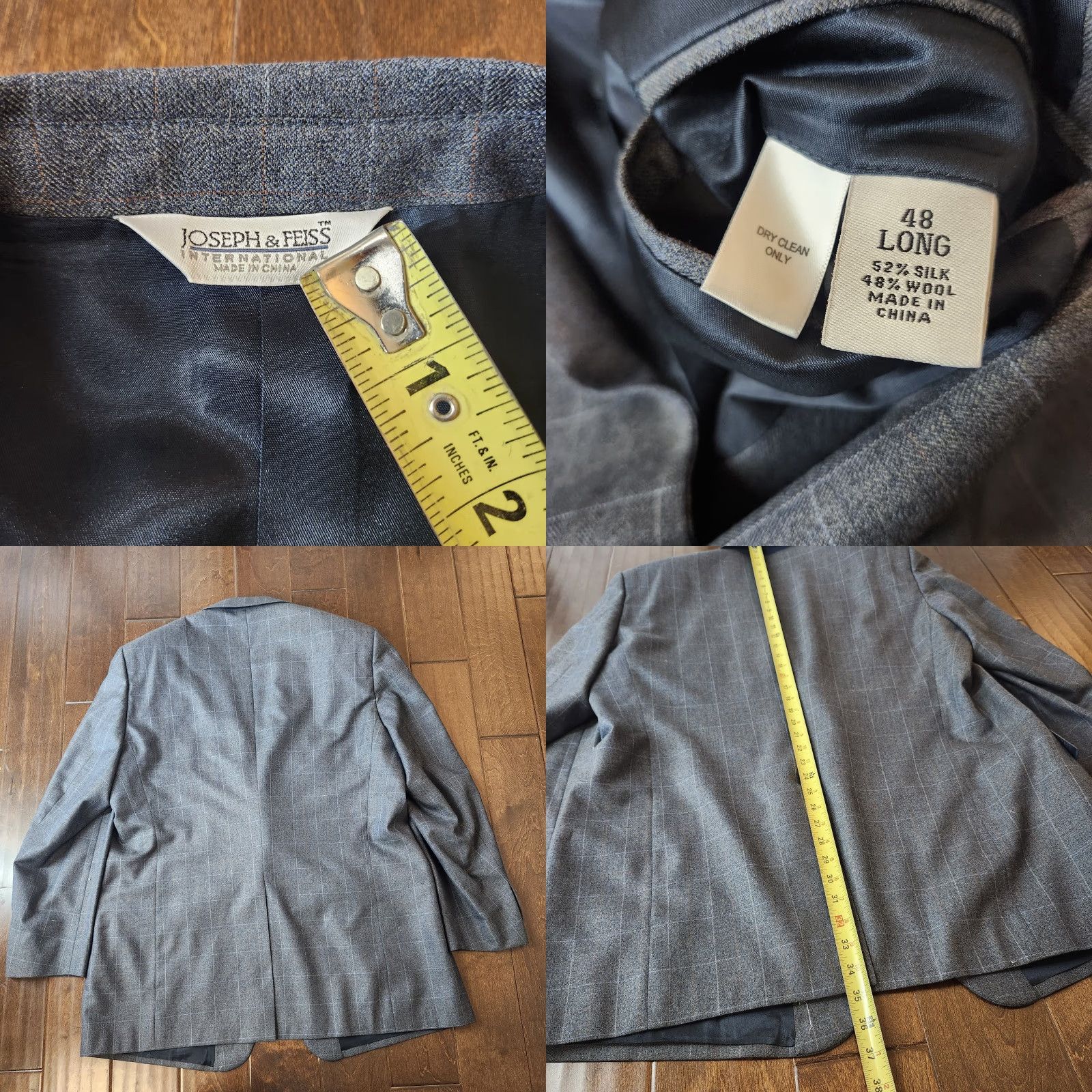 Joseph VINTAGE? No. Joseph Feiss Blazer 48L Gray Windowpane Wool Silk Sport Coat Mens Size 48R - 10 Thumbnail