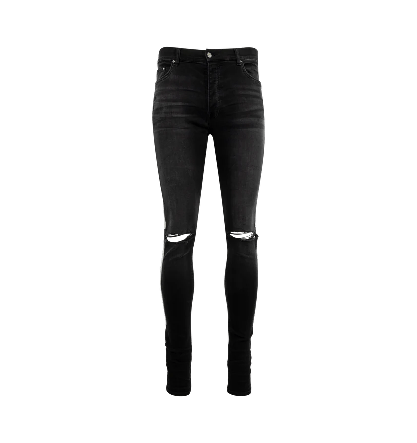 Amiri o1h1sh11225 Leather Bones Applique Slash Jean in Black Size US 30 / EU 46 - 1 Thumbnail