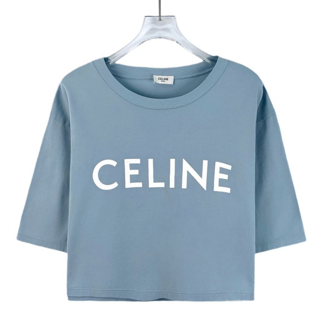 Celine Celine Light Blue Letter Printed Cotton Round-Neck Short-Sle Size M / US 6-8 / IT 42-44 - 1 Thumbnail