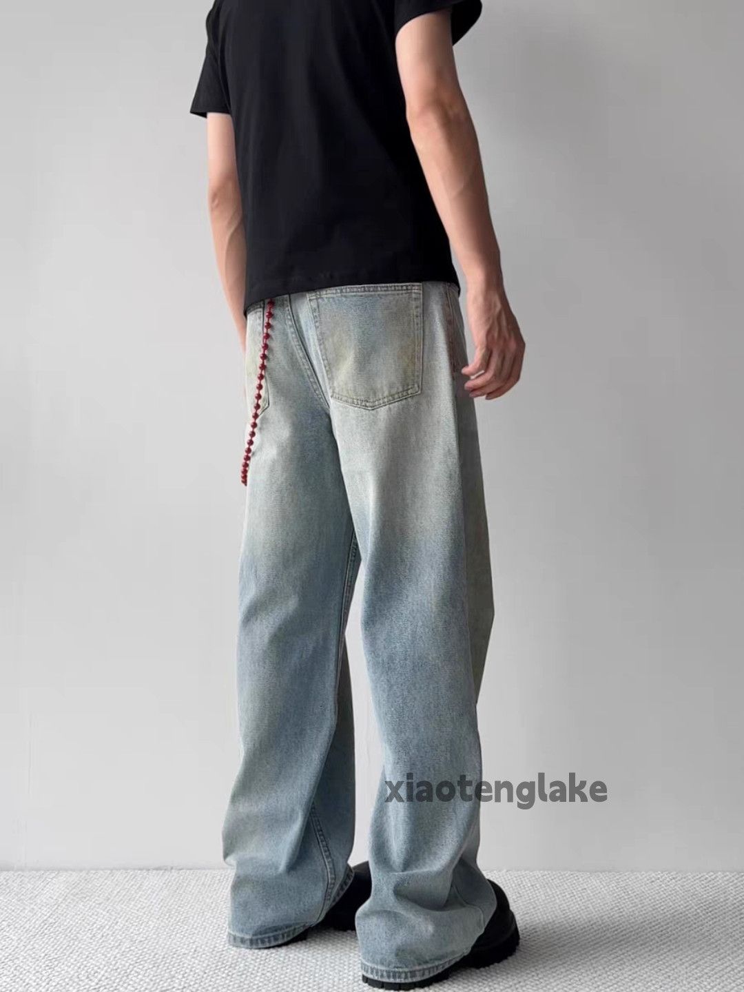 Jean Unisex washed faded stain paint grunge baggy jeans Size US 32 / EU 48 - 3 Thumbnail