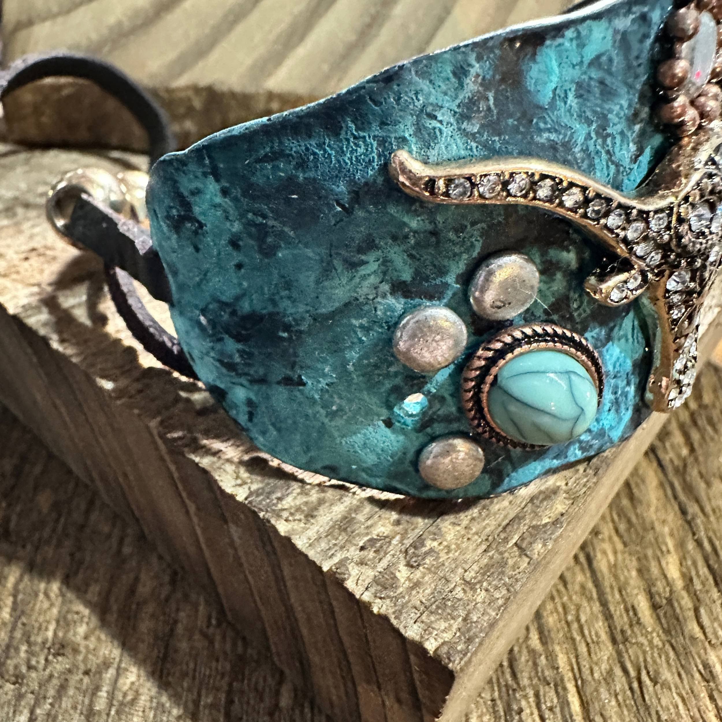 Other Longhorn Turquoise Western Bracelet Cuff with Vintage Patina Size ONE SIZE - 4 Thumbnail