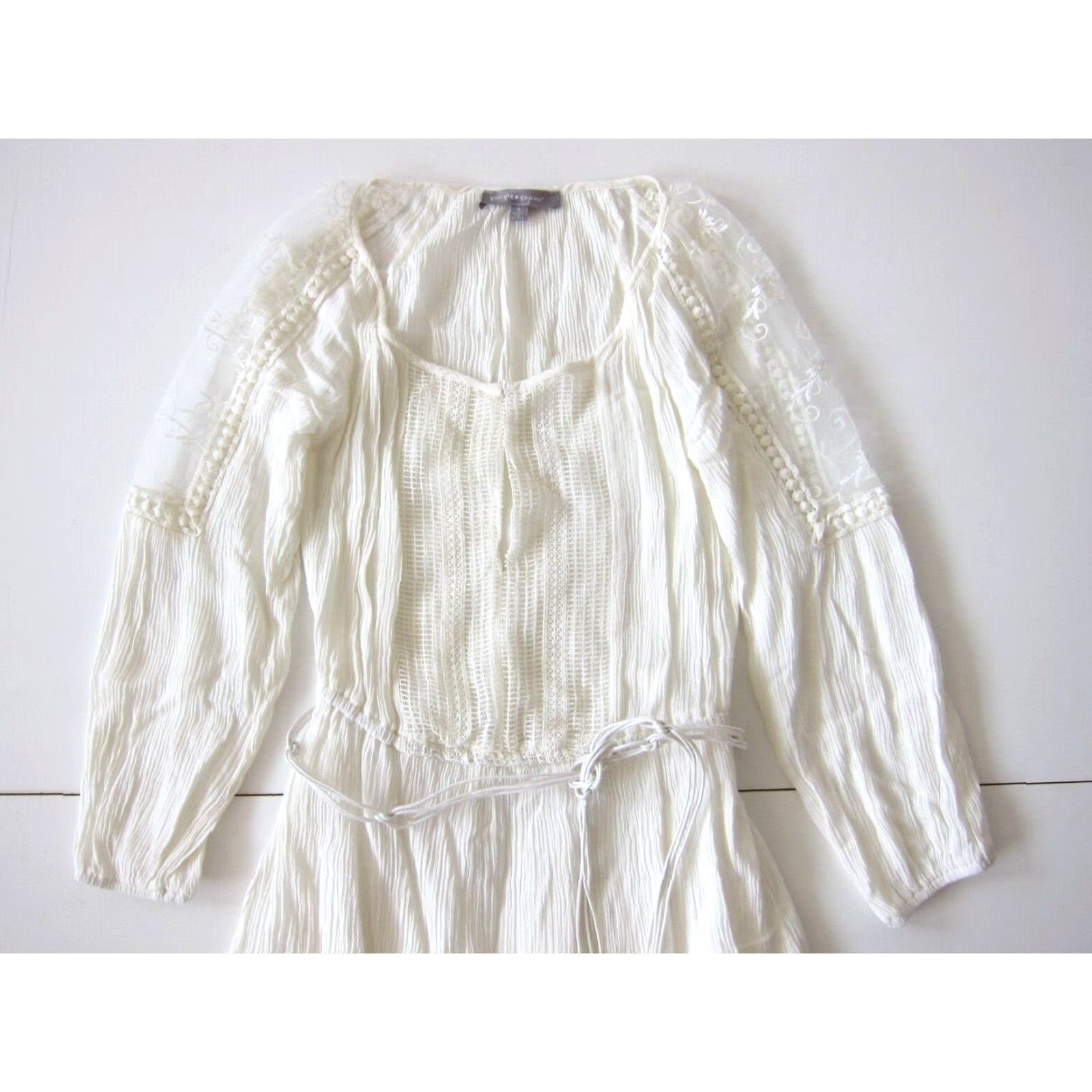 Purple Snow 100% Rayon Ivory Lace Long Sleeve Sheath Tunic Dress S