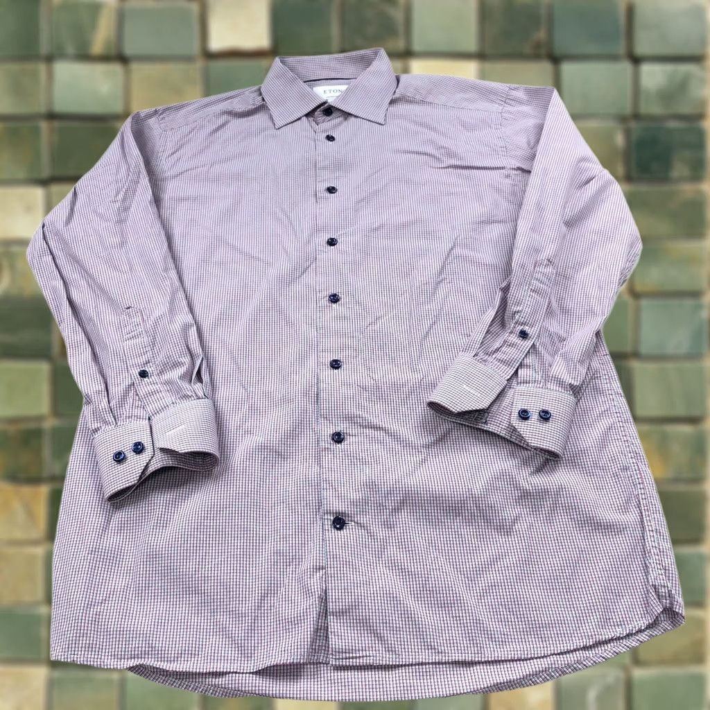 Eton ETON CONTEMPORARY Dress Shirt Plaid Red 16/32 Long Sleeve Button Cuff Mens Regular 100% Cotton Size 42R - 1 Thumbnail