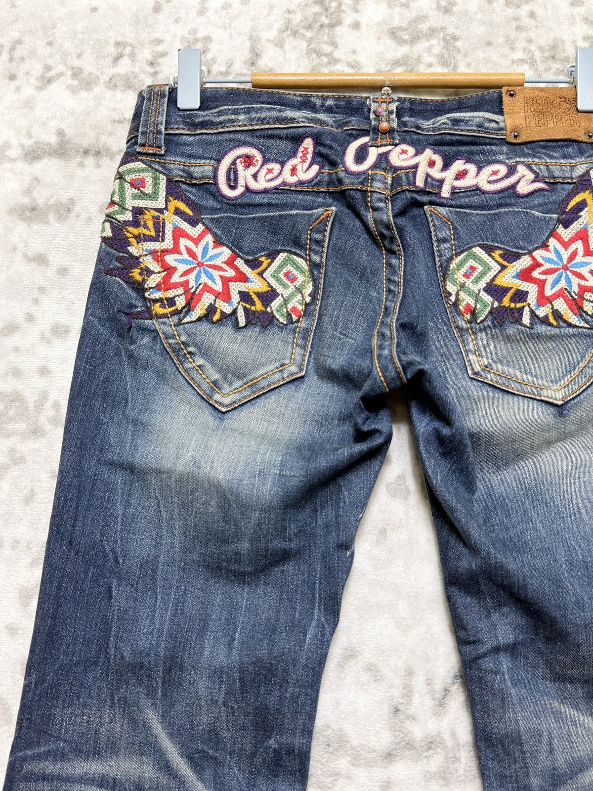 Hysteric Glamour Red Pepper Y2K Mud Wash Embroidered Wing Flare Bootcut Jeans Size US 28 / EU 44 - 9 Thumbnail