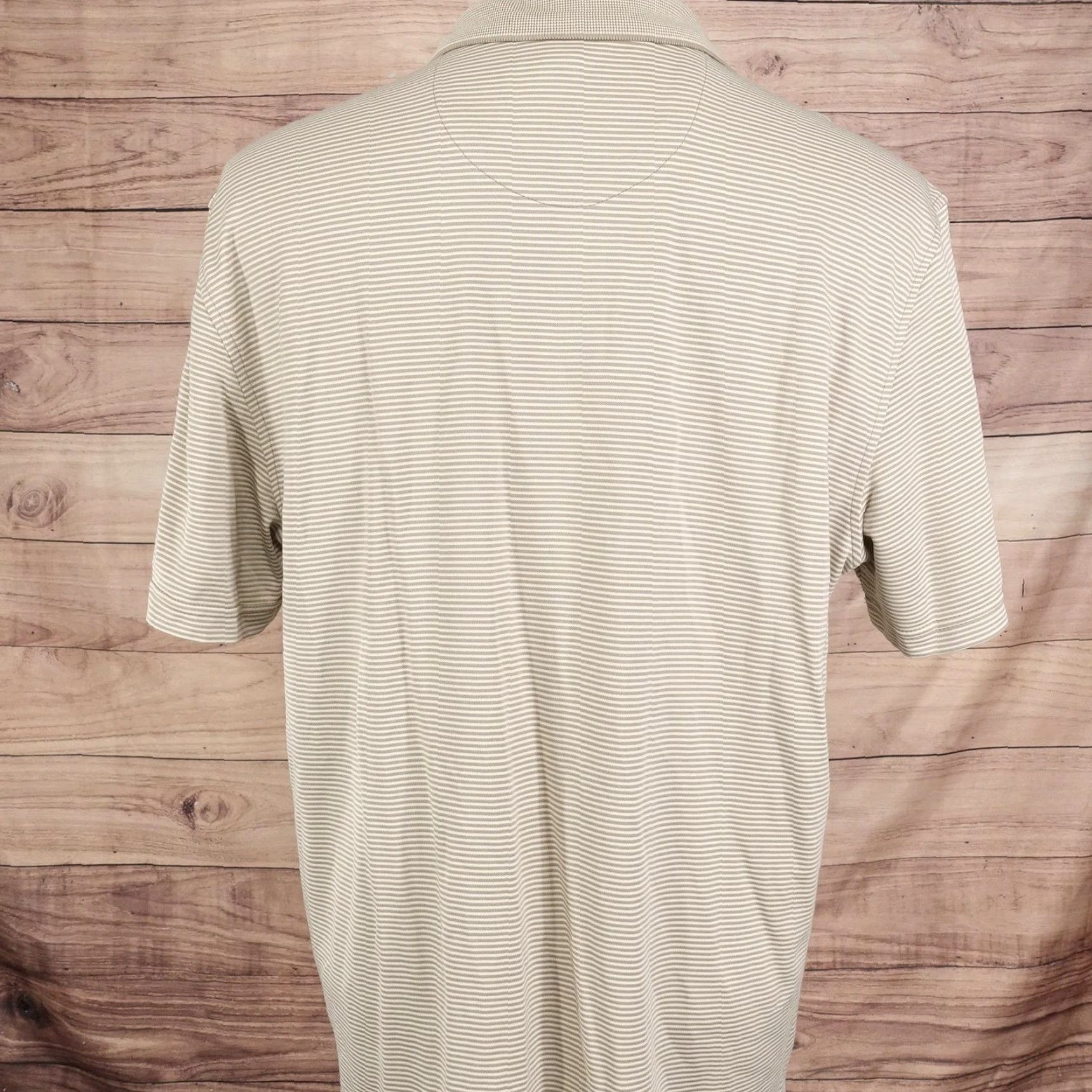 Van Heusen Van Heusen Polo Shirt Mens Large Beige White Striped Short Sleeve Modal Blend Size US L / EU 52-54 / 3 - 4 Thumbnail