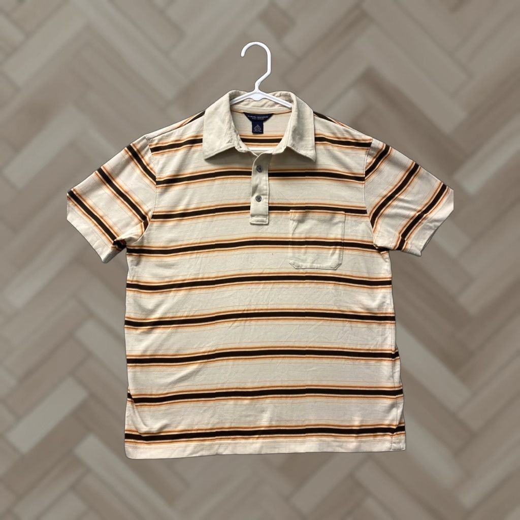 Banana Republic Banana Republic Shirt Mens M Tan Striped Polo Raised Stitching Preppy/101-14 Size US M / EU 48-50 / 2 - 1 Thumbnail