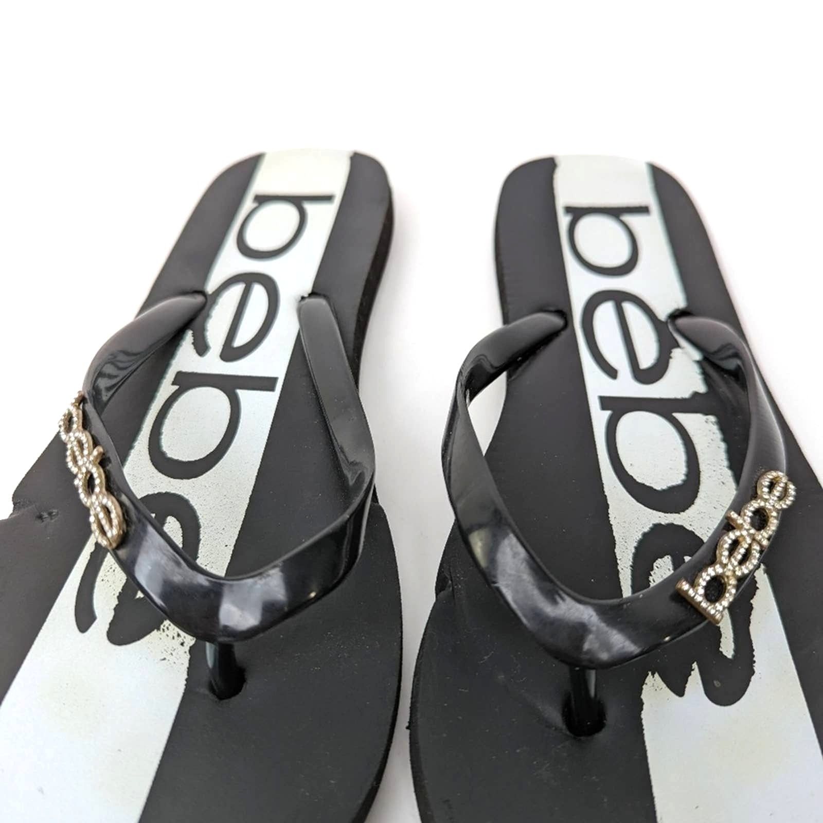Designer bebe Black & White Rhinestone Flip Flop Sandal Slides Size US 6 / IT 36 - 8 Thumbnail