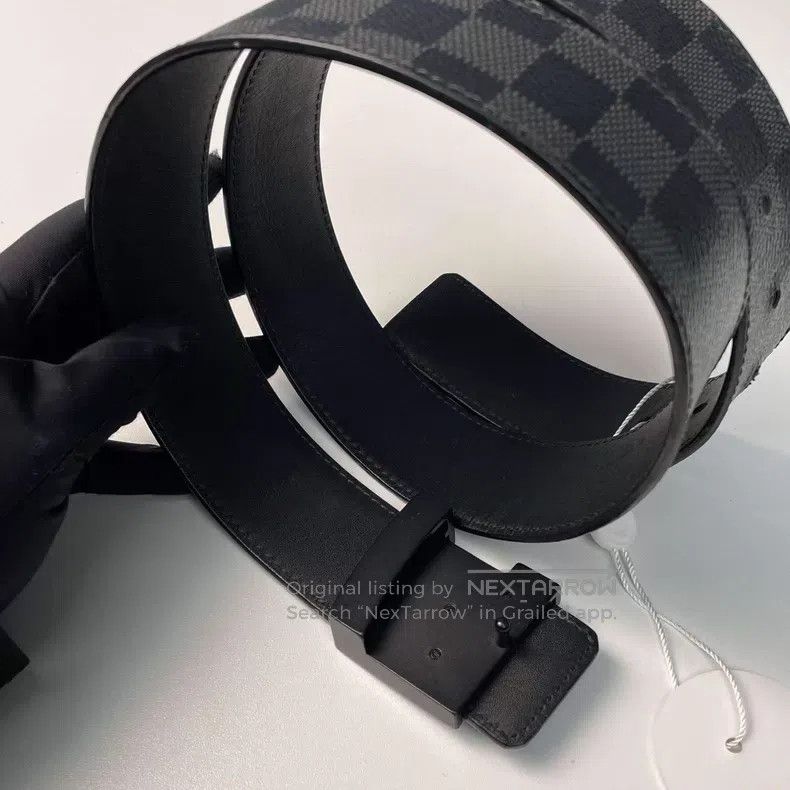 Louis Vuitton Louis Vuitton Black Checkerboard Letter Leather Belt Size ONE SIZE - 5 Thumbnail