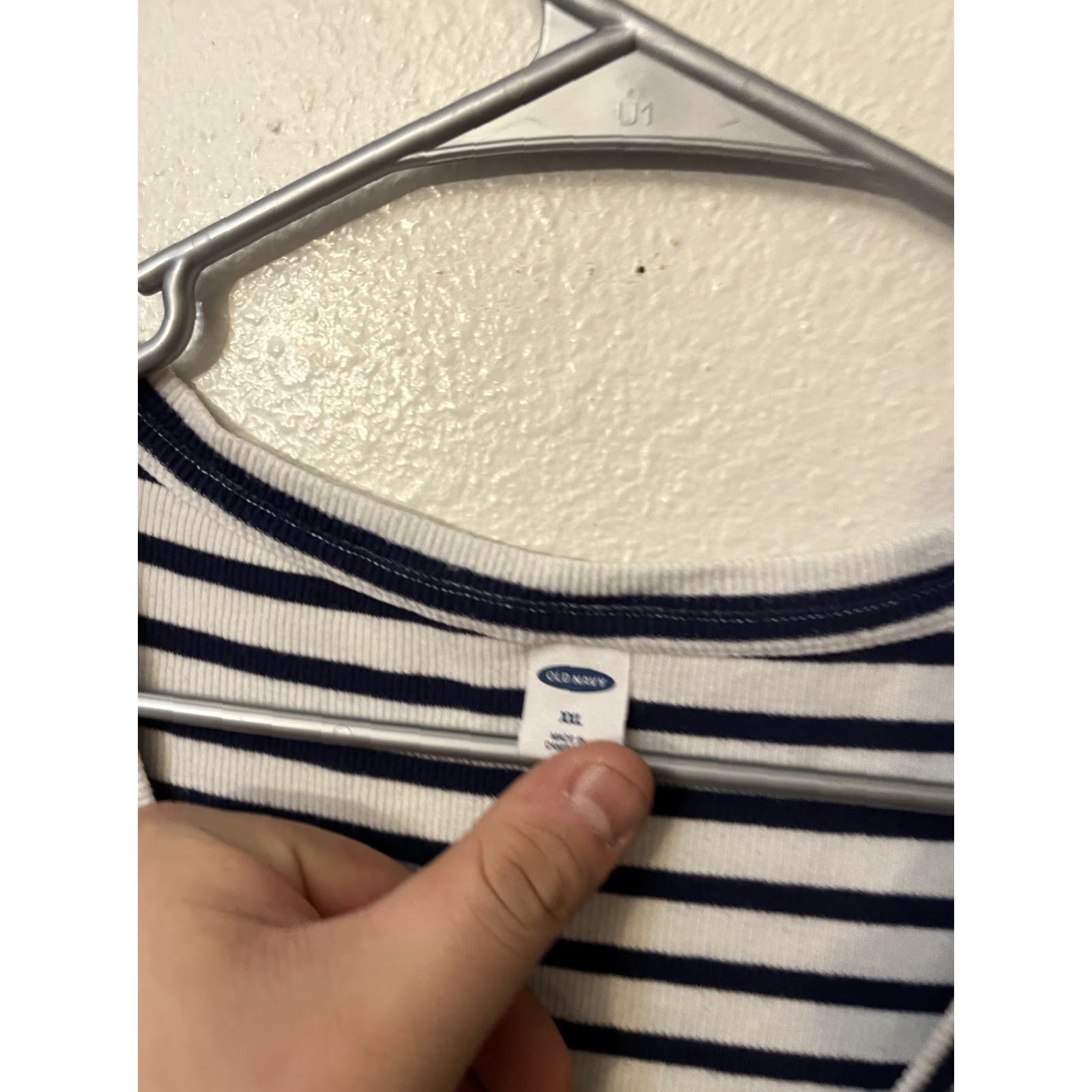 Old Navy Old Navy Henley Long Sleeve 2XL 100% Cotton White Blue Striped Women Shirt Size XXL / US 16-18 / IT 52-54 - 3 Thumbnail