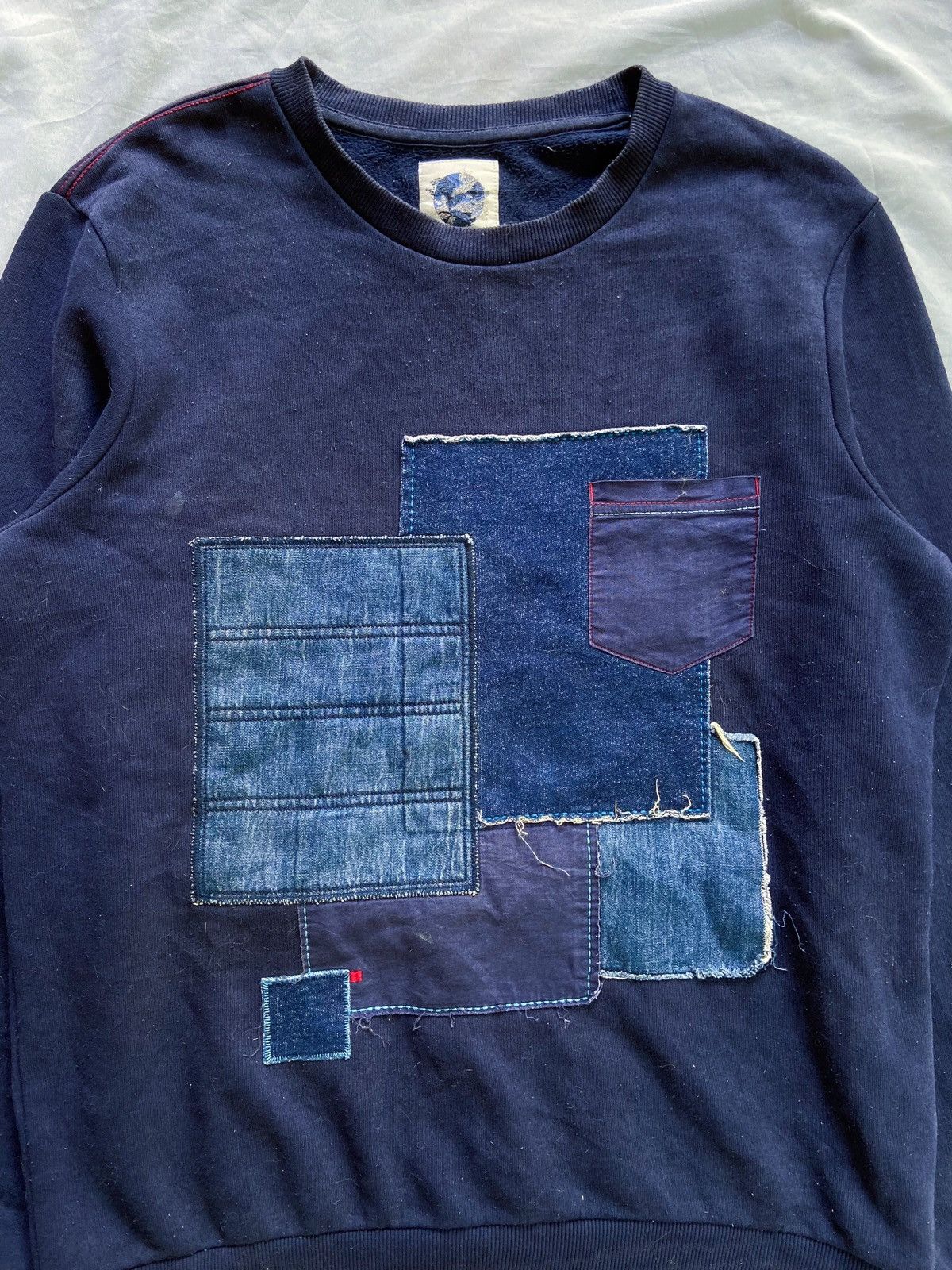 Japanese Brand SELECTED INDIGO PATCHWORK SWEATSHIRT Size US L / EU 52-54 / 3 - 2 Thumbnail
