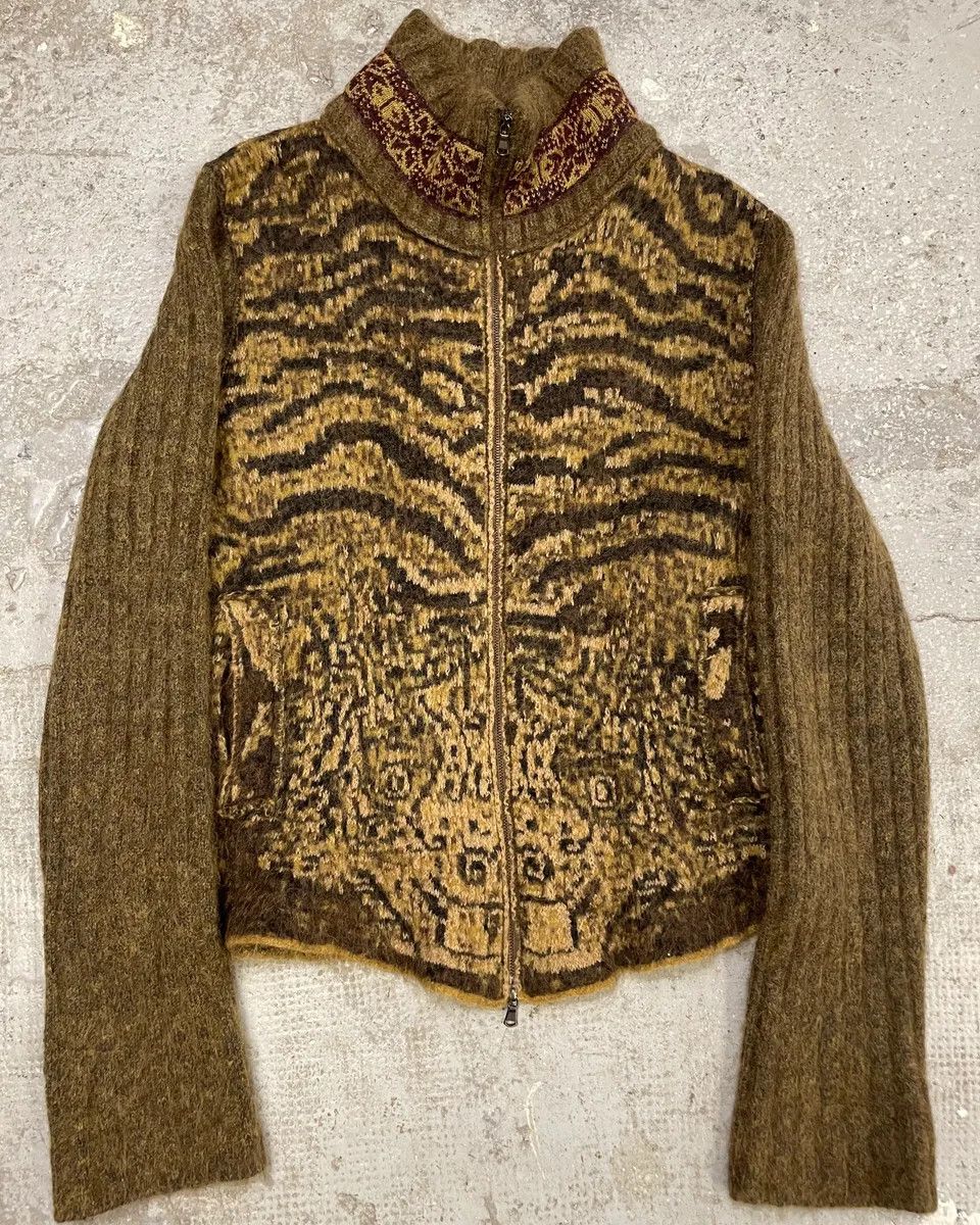 Roberto Cavalli × Vintage 2000s Roberto Cavalli Brown Safari Zebra Wool Zip-up Cardigan Size US M / EU 48-50 / 2 - 1 Thumbnail