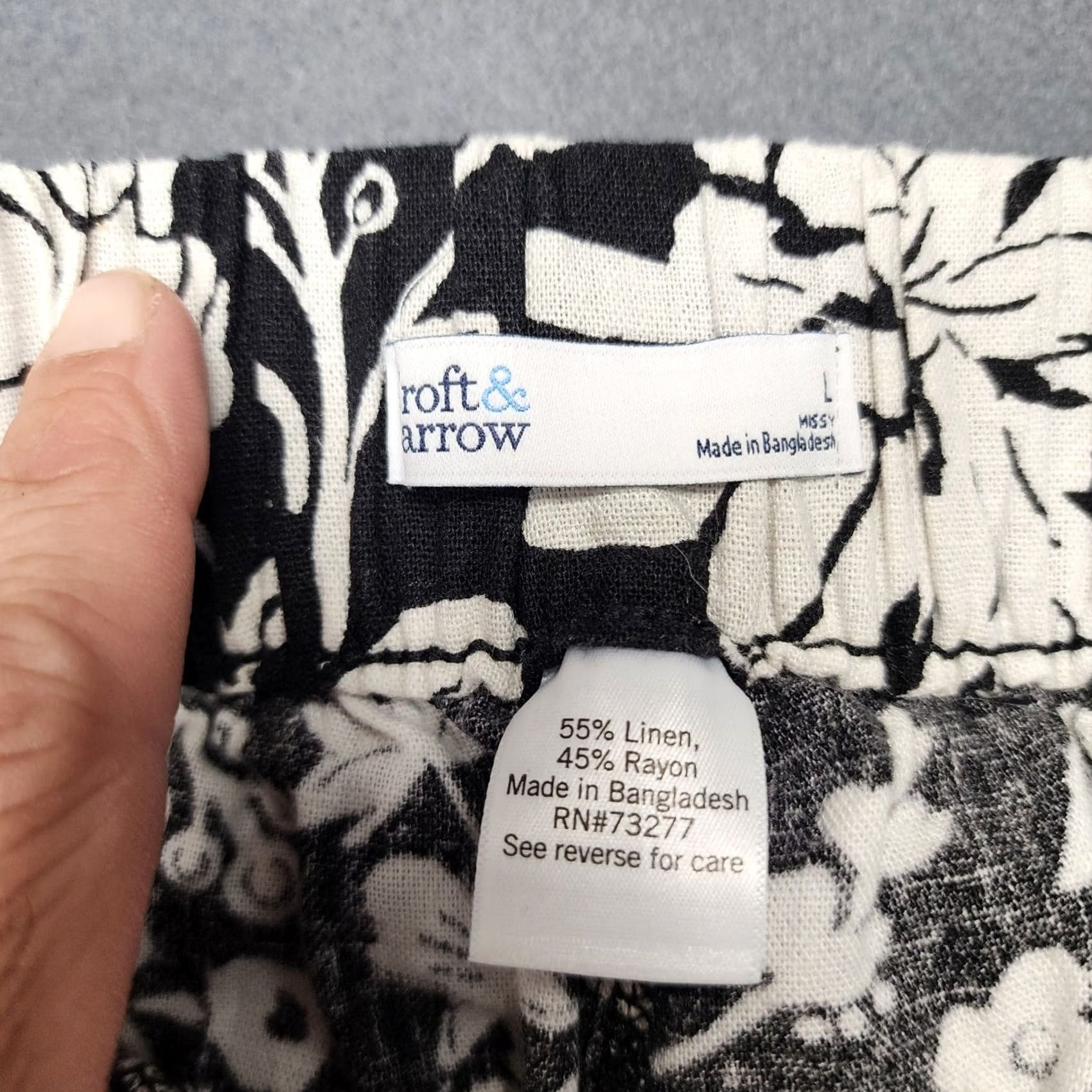 Croft & Barrow Croft Barrow Pants Women Large Linen Blend Floral Black White Wide Leg Pull On Cropped Size 36" / US 14 / IT 50 - 7 Thumbnail