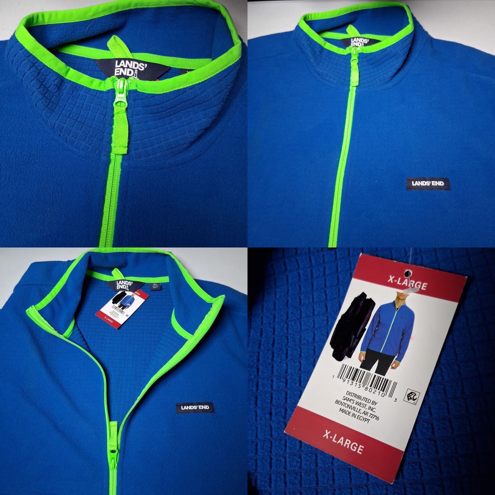Lands' End Lands End Fleece Jacket Men XL Blue Full Zip NEW Outdoors Grid Fleece Neon Green Size US XL / EU 56 / 4 - 8 Thumbnail