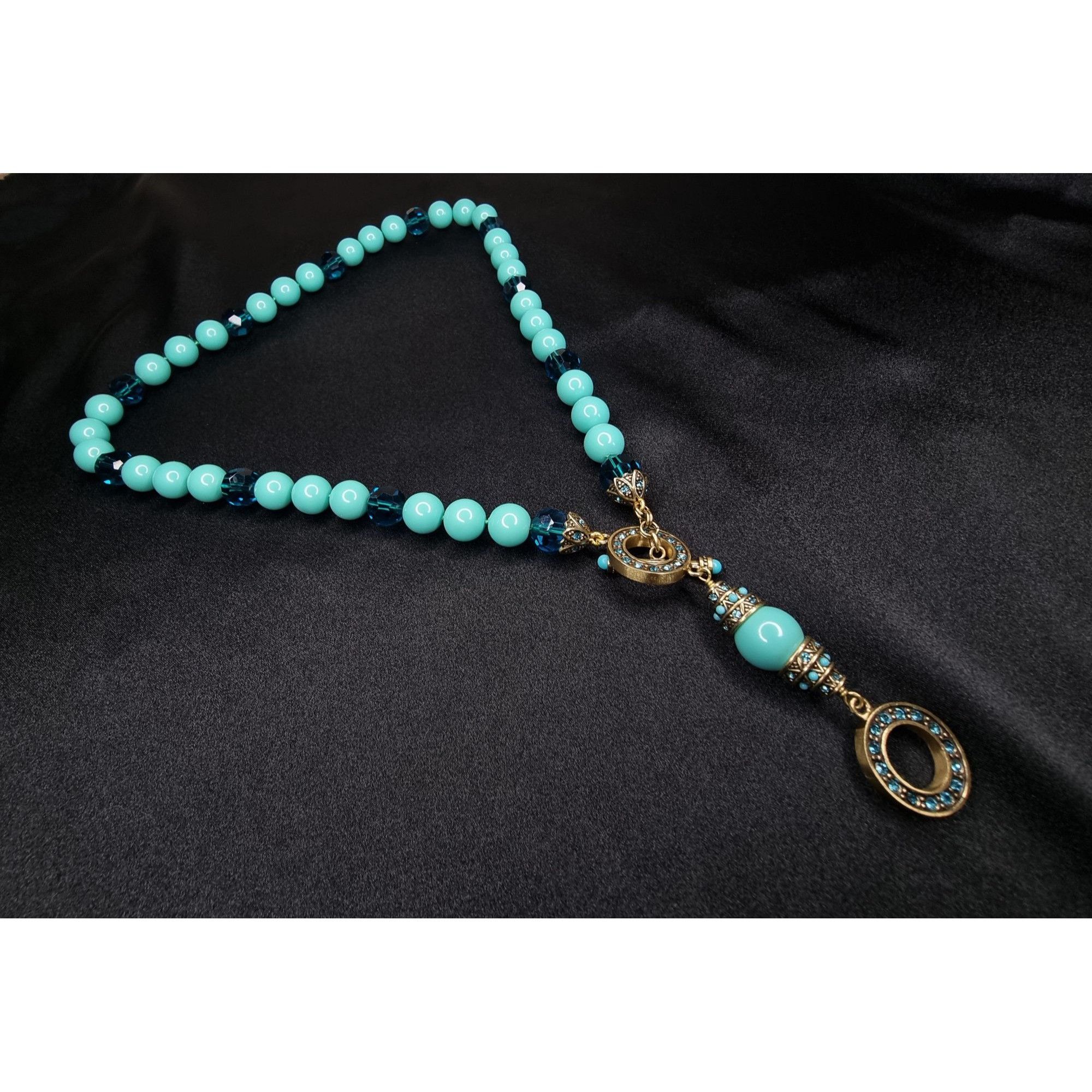 Vintage Vintage Heidi Daus Aqua & Blue Beaded Necklace With Ornate P Size ONE SIZE - 3 Thumbnail