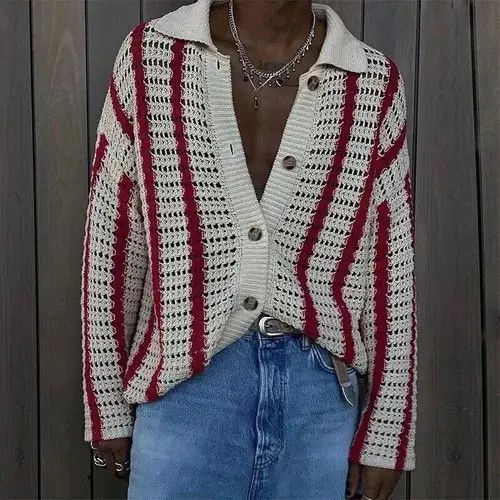 Japanese Brand × Vintage Knit Striped Jacquard Cardigan y2k 90’s retro style Size US L / EU 52-54 / 3 - 3 Thumbnail
