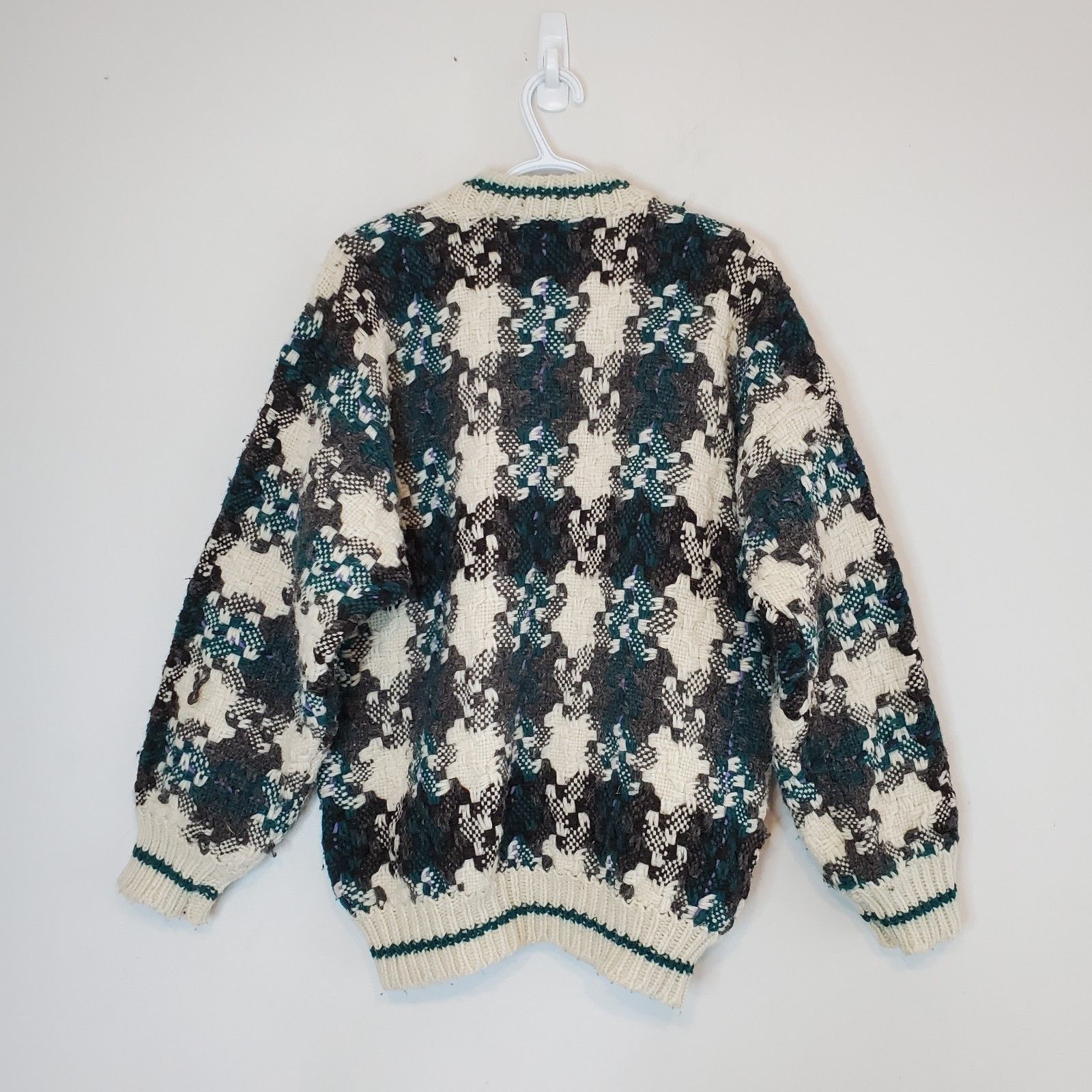 Vintage Vintage 90s Patterned Heavy Knit Cardigan Green Size L Size US L / EU 52-54 / 3 - 2 Thumbnail