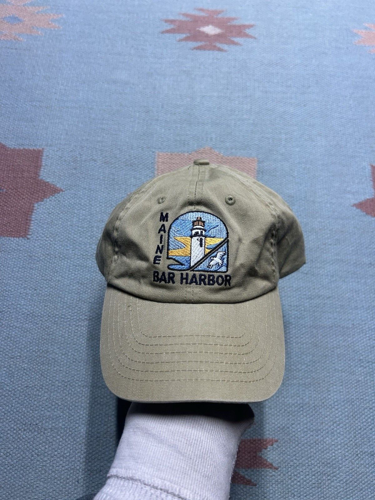 Vintage Vtg strap hat bar harbor Maine lighthouse embroidered tan Size ONE SIZE - 2 Thumbnail