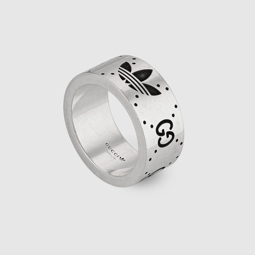 【GUCCI】GUCCI X Adidas Trefoil GG Engraving Sterling Wide Gucci Adidas Trefoil GG Logo Engraving Sterling Wide Ring 17