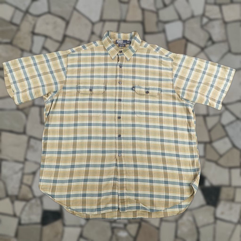 Polo Ralph Lauren VINTAGE Polo Ralph Lauren Shirt Mens 2XL Plaid Button-Up Casual Cotton Brown Blue 90s Polo Pony Mens Size US XXL / EU 58 / 5 - 1 Thumbnail