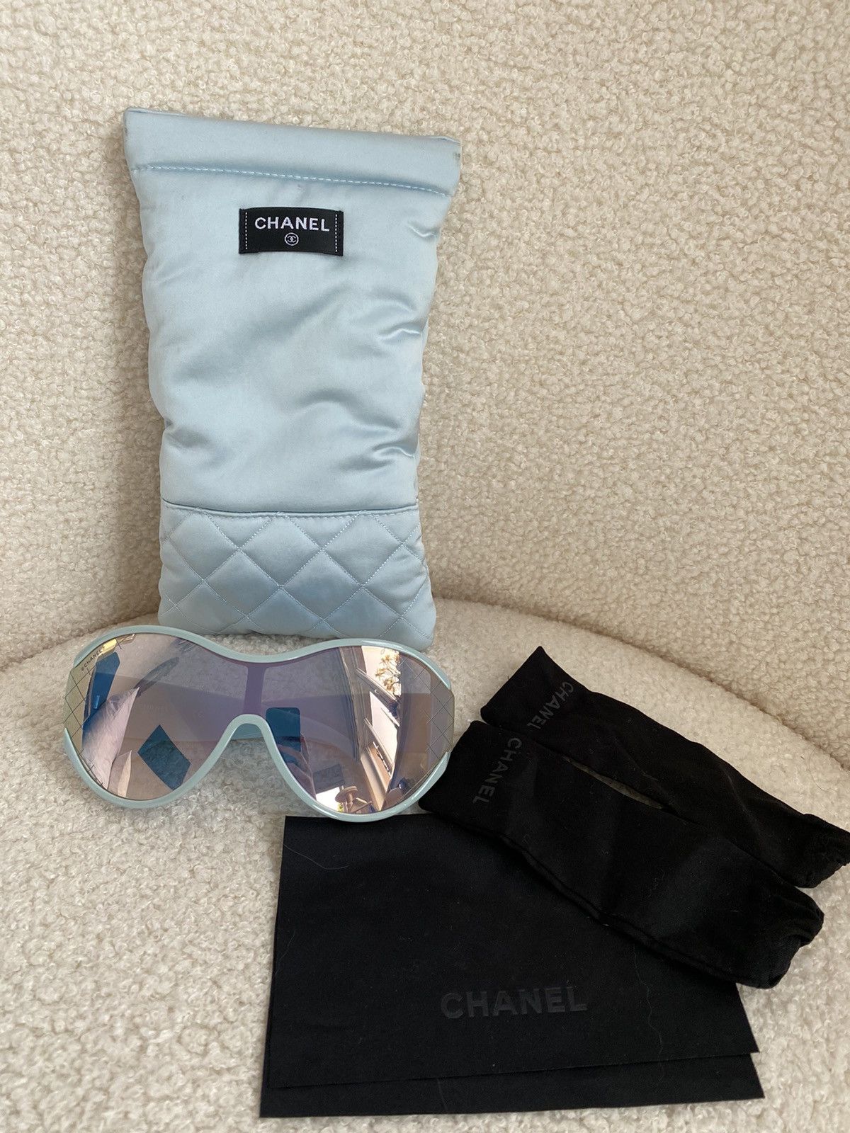 Chanel × Designer Chanel CC Ski Shield Sunglasses Turquoise Baby Blue mirror Size ONE SIZE - 2 Thumbnail