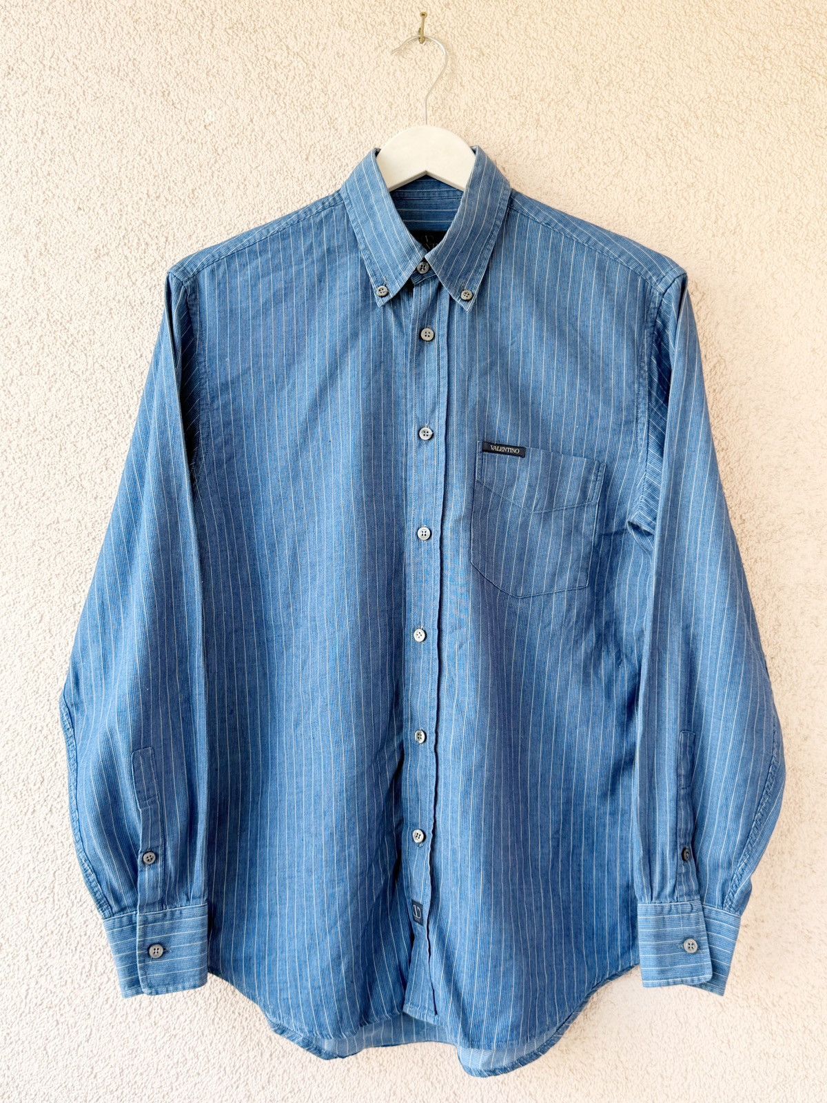 Valentino Valentino Men Vintage Blue Shirt Vertical Stripe Size M (IT) Size US M / EU 48-50 / 2 - 1 Thumbnail