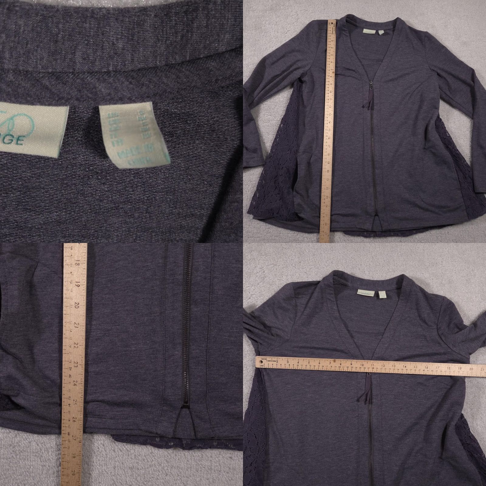 Vintage LOGO Lounge Cardigan Womens XL Purple Open Front Lace Trim Pockets Casual Lightweight Zip Front Lounge Wear Size L / US 10 / IT 46 - 8 Thumbnail