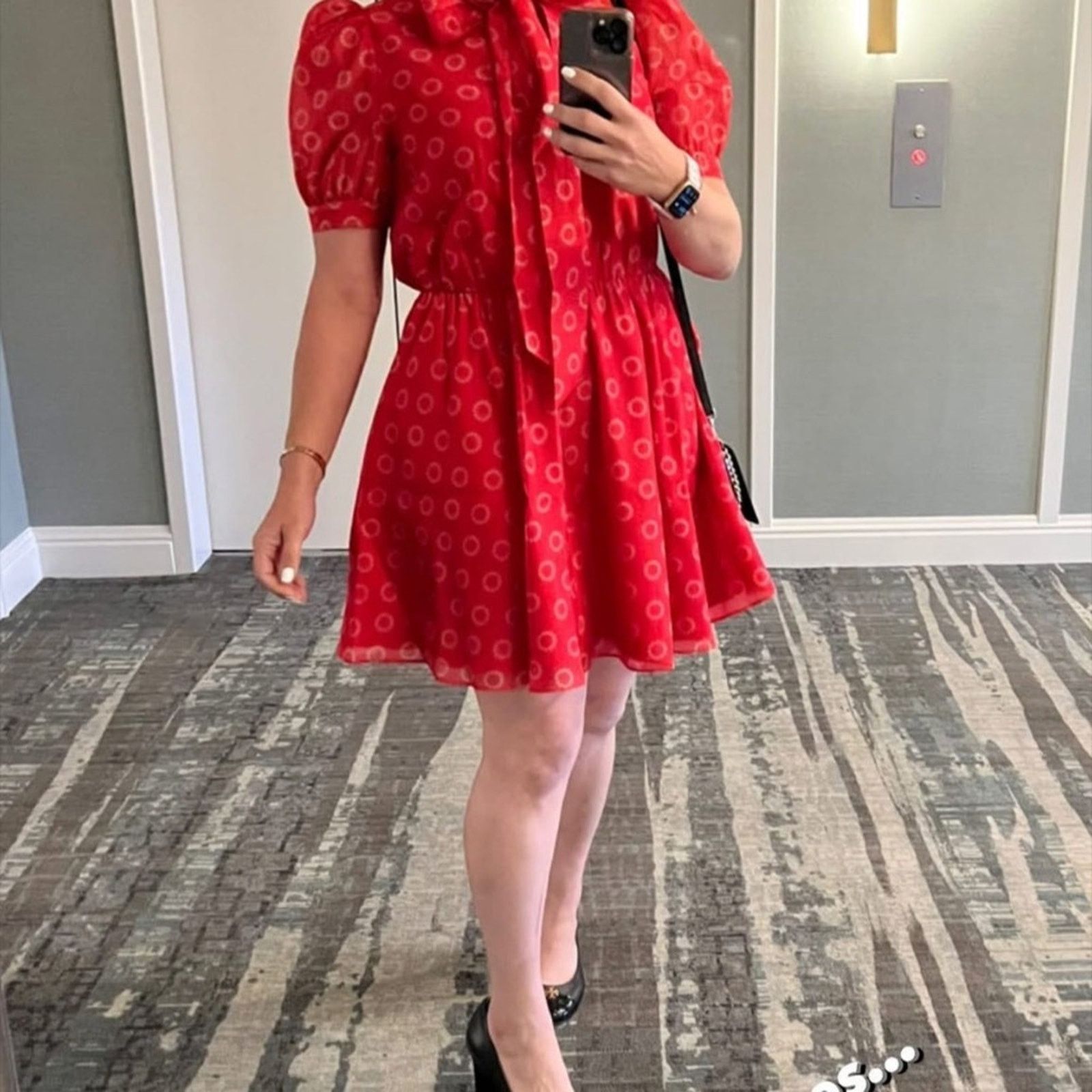 Ted Baker Ted Baker London Silk Red Puff Sleeve Mini Dress w Tie Neck Size M / US 6-8 / IT 42-44 - 14 Thumbnail