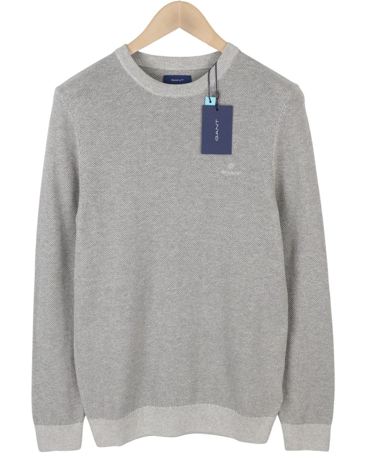 Gant MULTI TEXTURE PIQUE C-NECK S Light Grey Knit Jumper 87316 Size US S / EU 44-46 / 1 - 1 Thumbnail