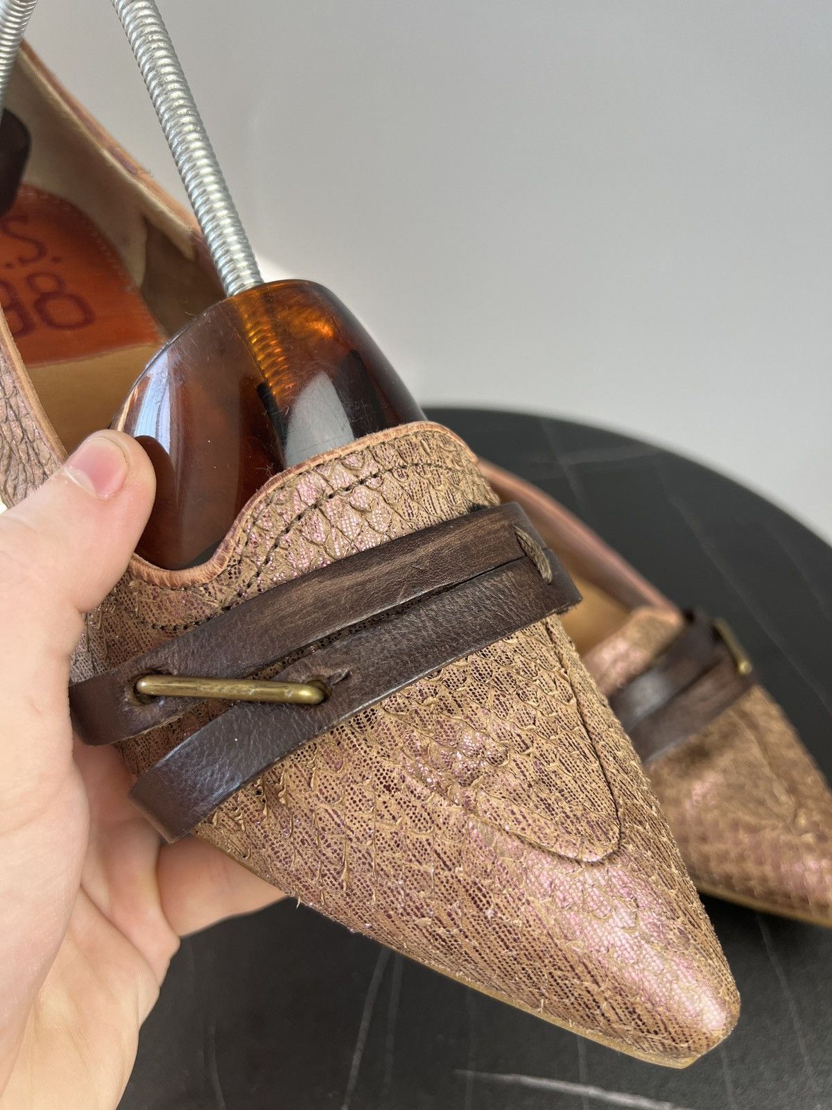 A.S.98 A.S.98 Snakeskin Leather Pointed Toe Ballet Flats (Y0501) Size US 9 / IT 39 - 7 Thumbnail