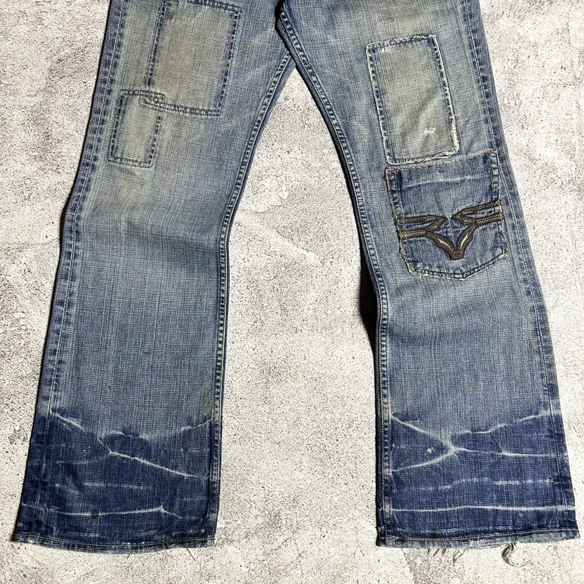Japanese Brand Vintage SACRED BLUE Flared Denim Patchwork USA Size US 32 / EU 48 - 13 Thumbnail