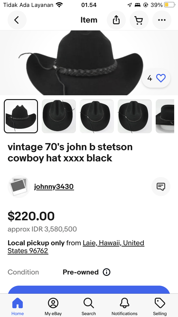 Hat Club × Stetson × Vintage vintage 70's john b stetson cowboy hat xxxx black Cowboy hat Size ONE SIZE - 11 Thumbnail
