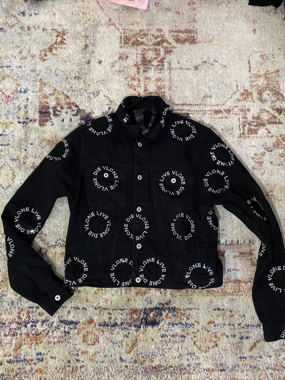 Vlone Live Vlone Die Vlone denim rhinestone jacket | Grailed