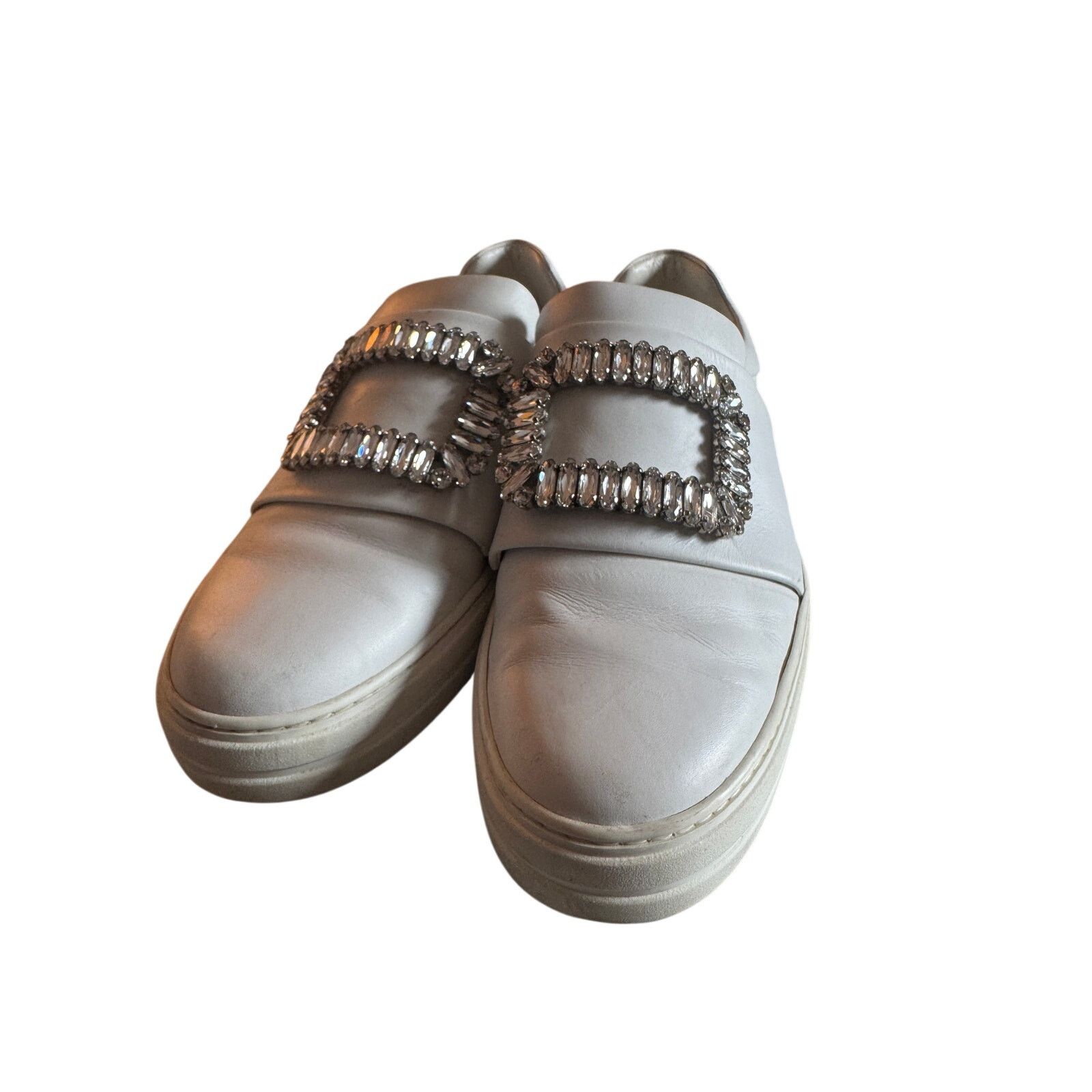 Roger Vivier Roger Vivier Crystal Buckle Sneakers in White Leather Size US 7.5 / IT 37.5 - 1 Thumbnail