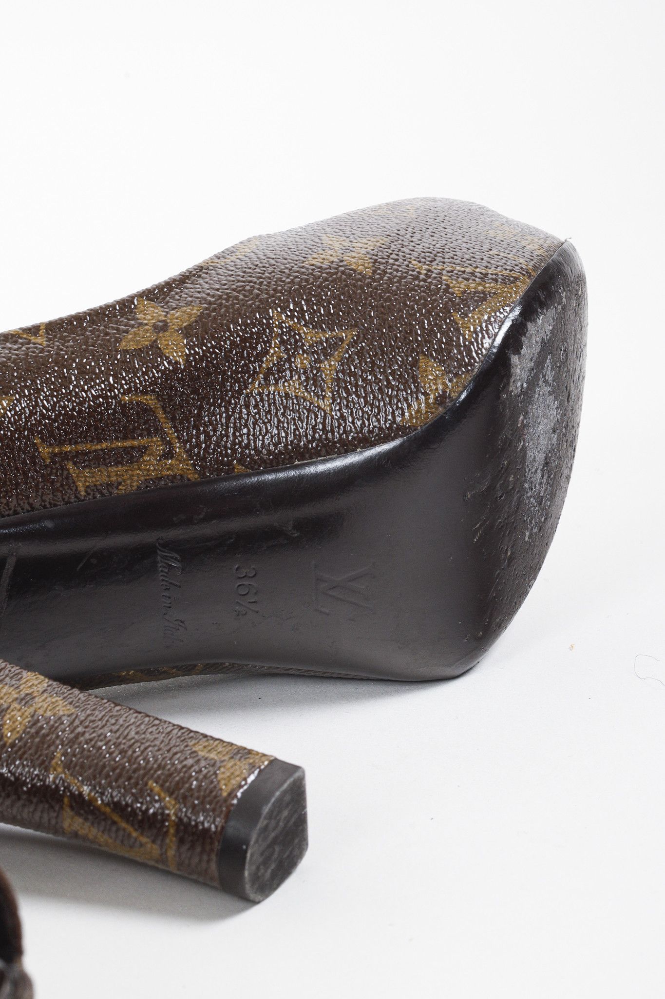 Louis Vuitton Louis Vuitton Brown Monogram Canvas Peep Toe Mary Jane Pumps Size US 6 / IT 36 - 5 Thumbnail