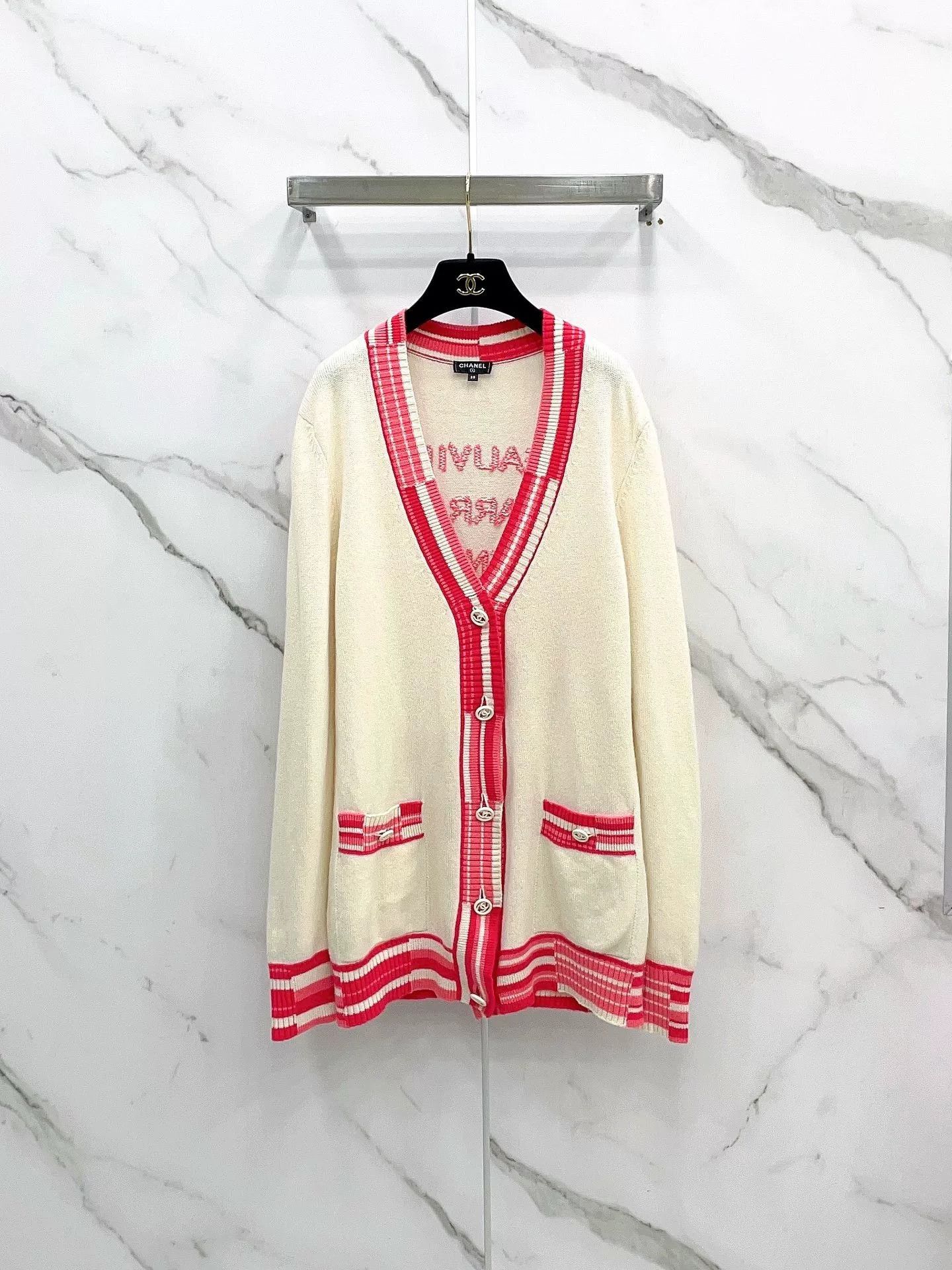 Chanel Chanel Asymmetrical Stripe V-Neck Logo Sweater Size S / US 4 / IT 40 - 1 Thumbnail