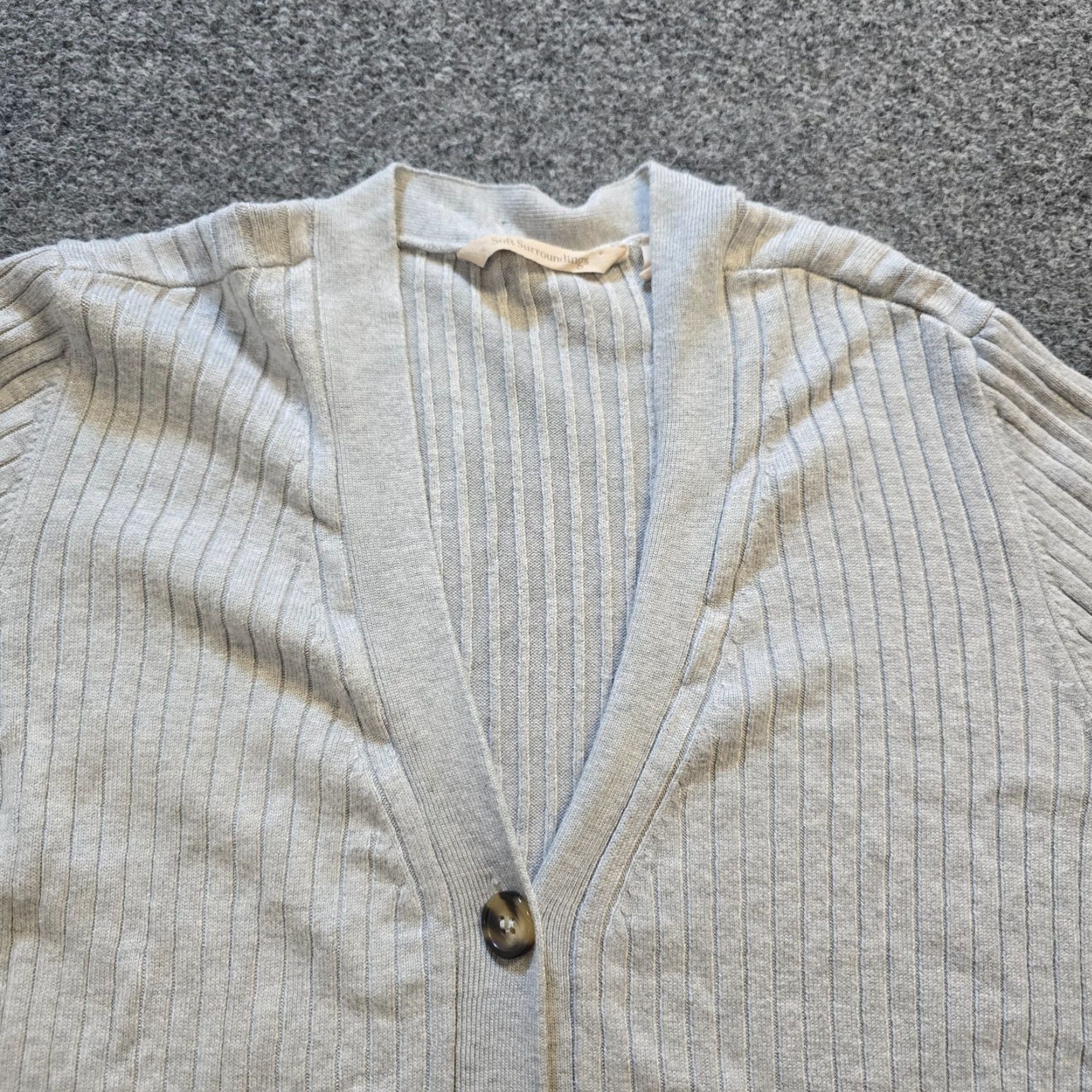 Soft Surroundings Soft Surroundings Sweater Cardigan Women's Medium Gray Ribbed Casual Knit V-Neck Long Sleeve Regular Winter Fall Spring Capsule Size M / US 6-8 / IT 42-44 - 2 Thumbnail