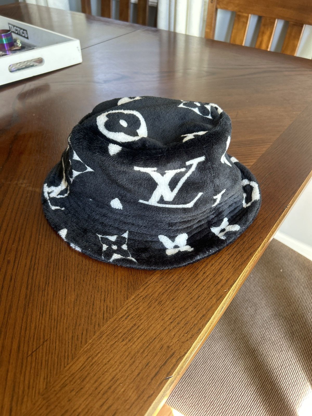 Other Custxm Creations Black Monogram Fuzzy Bucket Hat Size ONE SIZE - 4 Thumbnail