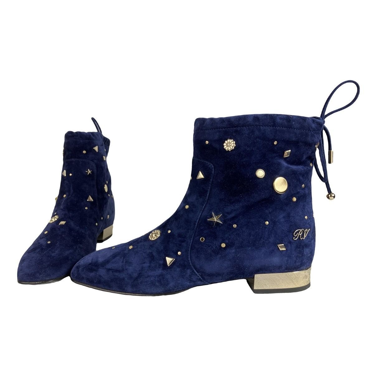 image of 40 Roger Vivier Polly Astre Stud Ankle Boots Flat Celestial in Blue, Women's (Size 10)