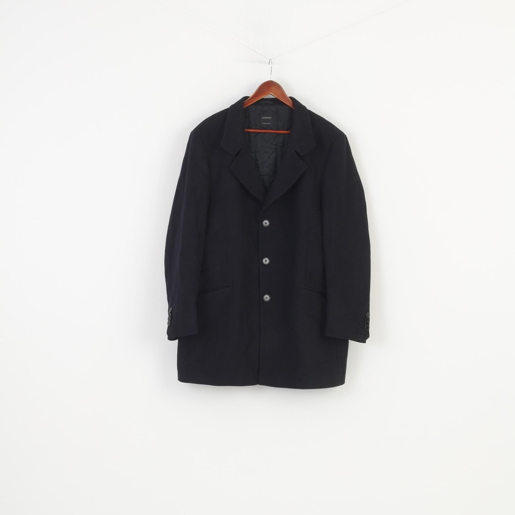 Vintage Lancerto Men 48 58 Blazer Wool Black Breasted 1567 Size 48R - 1 Thumbnail