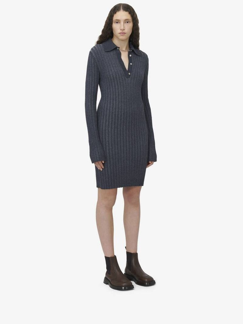 Alexander McQueen o1srvl11e0226 Rib Knit Mini Dress In Dark Grey Size M / US 6-8 / IT 42-44 - 3 Thumbnail