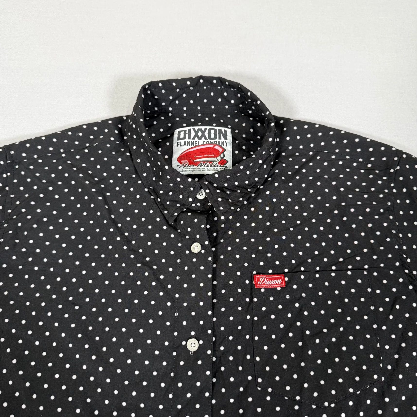 Vintage Dixxon The Milton Womens 3X Button Up Polka Dot Black Shirt Stretch Biker Short Sleeve Condensed Pattern Size XXL / US 16-18 / IT 52-54 - 2 Thumbnail