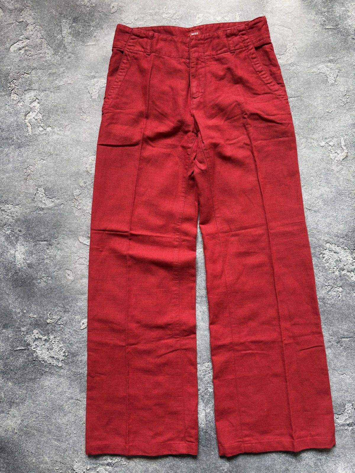 Miss Sixty Vintage 00s Miss Sixty Y2K Cotton Linen Red Wide Leg Pants Size 25" / US 0 / IT 36 - 3 Thumbnail