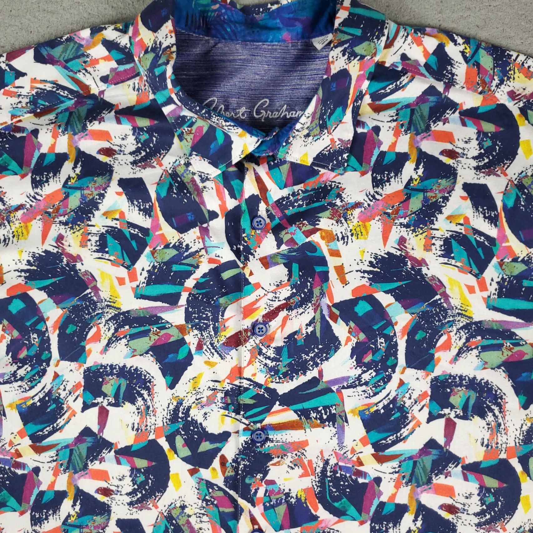 Robert Graham Robert Graham Shirt Mens 2XL Blue White Abstract Button Up Short Sleeve Size US XXL / EU 58 / 5 - 2 Thumbnail