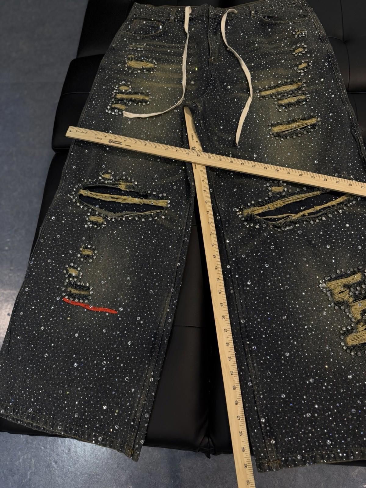 Vale Valley Baggy Crystal Stone Denim Blue Jeans Size 34 (NEW) Size US 34 / EU 50 - 8 Thumbnail