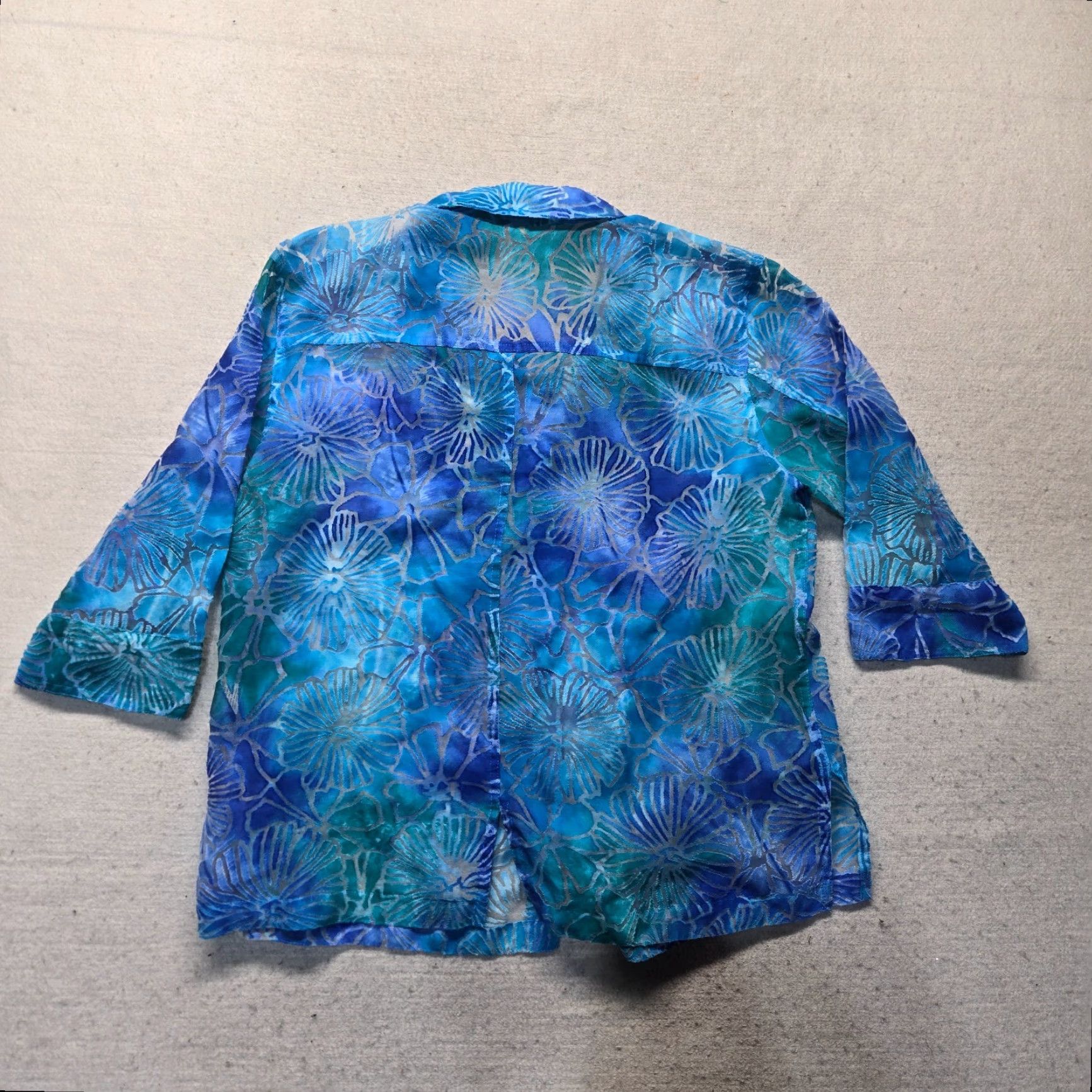 Vintage Choice Blue Shell Beach Swim Top Sheer Cover-up Roll Sleeve Women's L Large Shirt Casual Beachwear Size L / US 10 / IT 46 - 8 Thumbnail