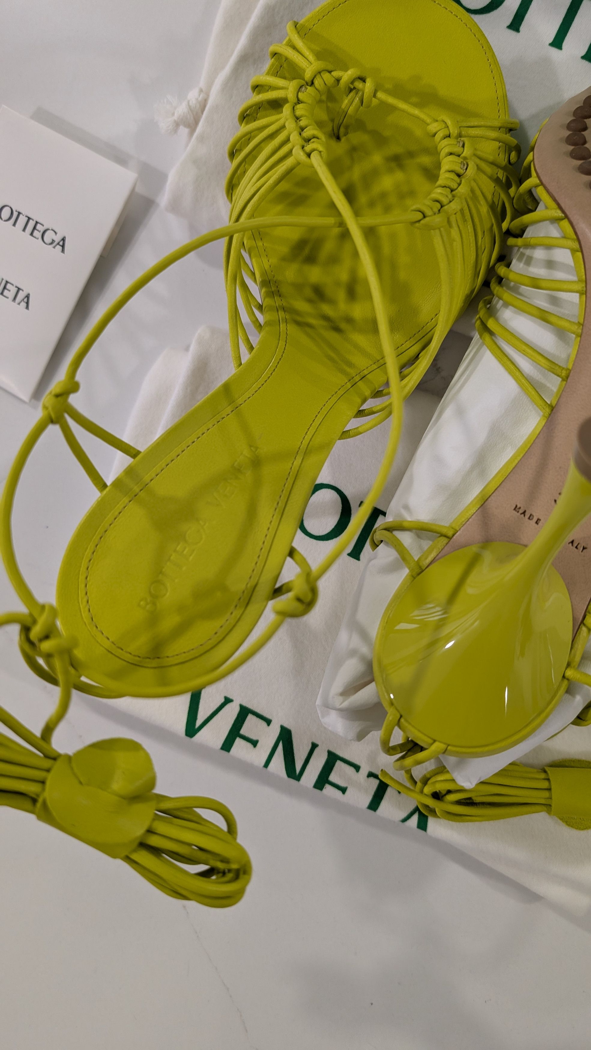 Bottega Veneta Bottega Veneta Dot Lace-Up Sandals Kiwi Leather Size US 7 / IT 37 - 12 Thumbnail