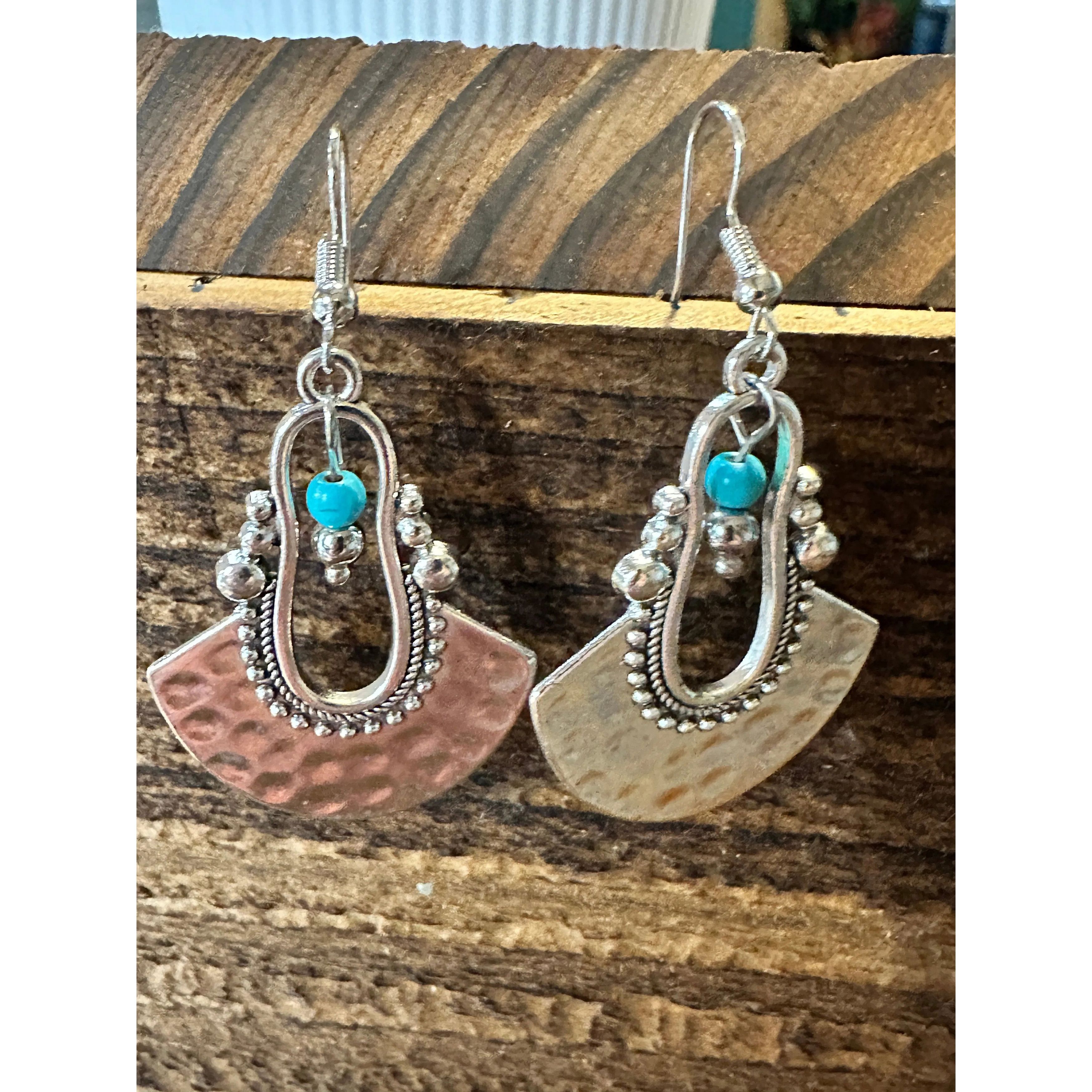 Other Boho Hippie Western Cowgirl Turquoise Stone Fan Silver Drop Size ONE SIZE - 2 Thumbnail