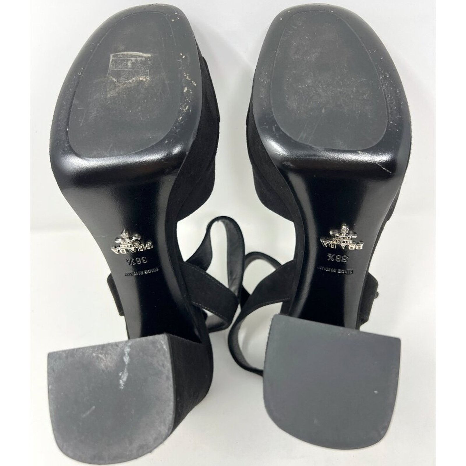 Prada Prada Black Suede Platform Block Heel Peep Toe Sandals Size US 8.5 / IT 38.5 - 7 Thumbnail