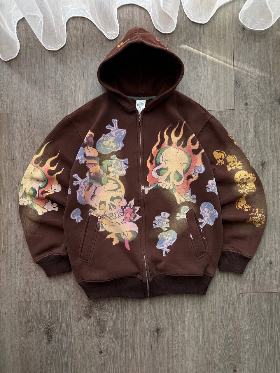 Christian Audigier × Ed Hardy × Vintage Vintage Ed Hardy Christian Audigier Brown Hoodie Size US XL / EU 56 / 4 - 3 Thumbnail